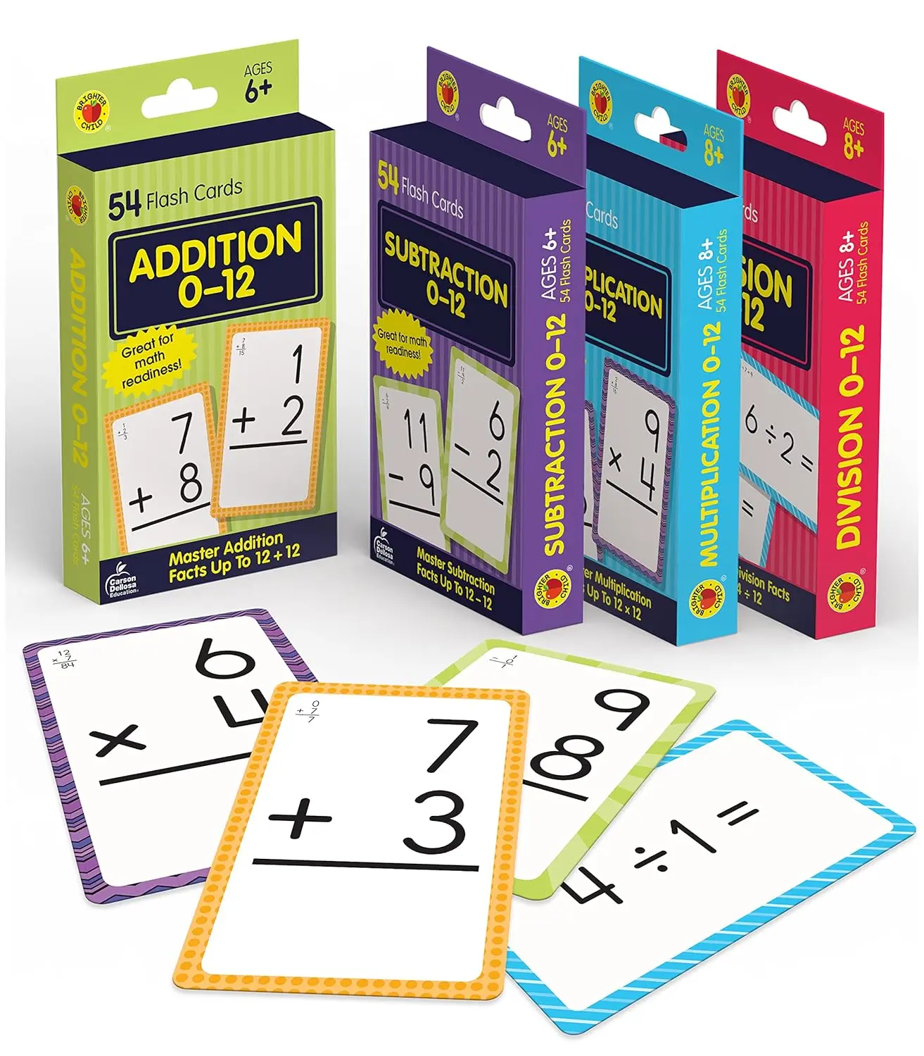 Carson Dellosa 4-Pack Math Flash Cards for Kids Ages 4-8 - Multiplication & Division Flash Cards for Kindergarten, 1st, 2nd, 3rd, 4th, 5th & 6th Grade