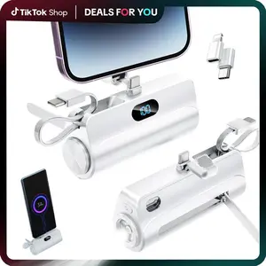 6500mAh Mini Power Bank with Digital Screen, 22.5W Fast Charging Portable Charger, Built-in Phone Holder & Flashlight, USB-C with Lightning Adapter for iPhone 16/15/14 & Android