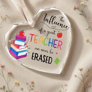 Crystal Heart Ornament Teacher Appreciation Gift, Glossy Motivational Keepsake for Women, Classroom Office Decor Plaque - The Influence of a Great Teacher Can Never Be Erased #SummerVibes