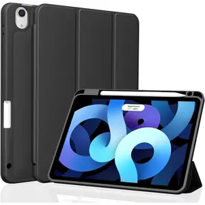 Case for iPad Air 11-inch M3 (2025) / M2 (2024), Air 5th Generation (2022) / 4th Generation (2020) 10.9 inch, Auto Sleep/Wake  Cover Soft TPU  Case with Pencil Holder, Black