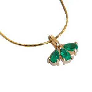 Three Emerald Teardrop Necklace