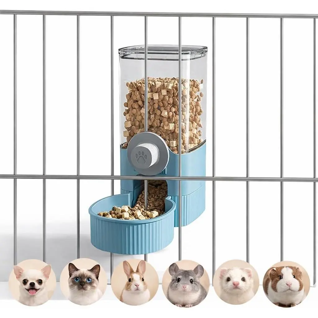 Auto Gravity Food Dispenser for Cage Hanging, 41OZ Capacity Hanging Automatic Pet Cage Feeder, Food Bowl for Cats Dogs Rabbit Ferret Chinchilla Bird Hedgehog Guinea Pig (Blue)
