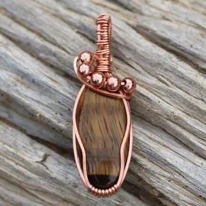 Copper Wire Wrapped Tiger's Eye Crystal Pendant
