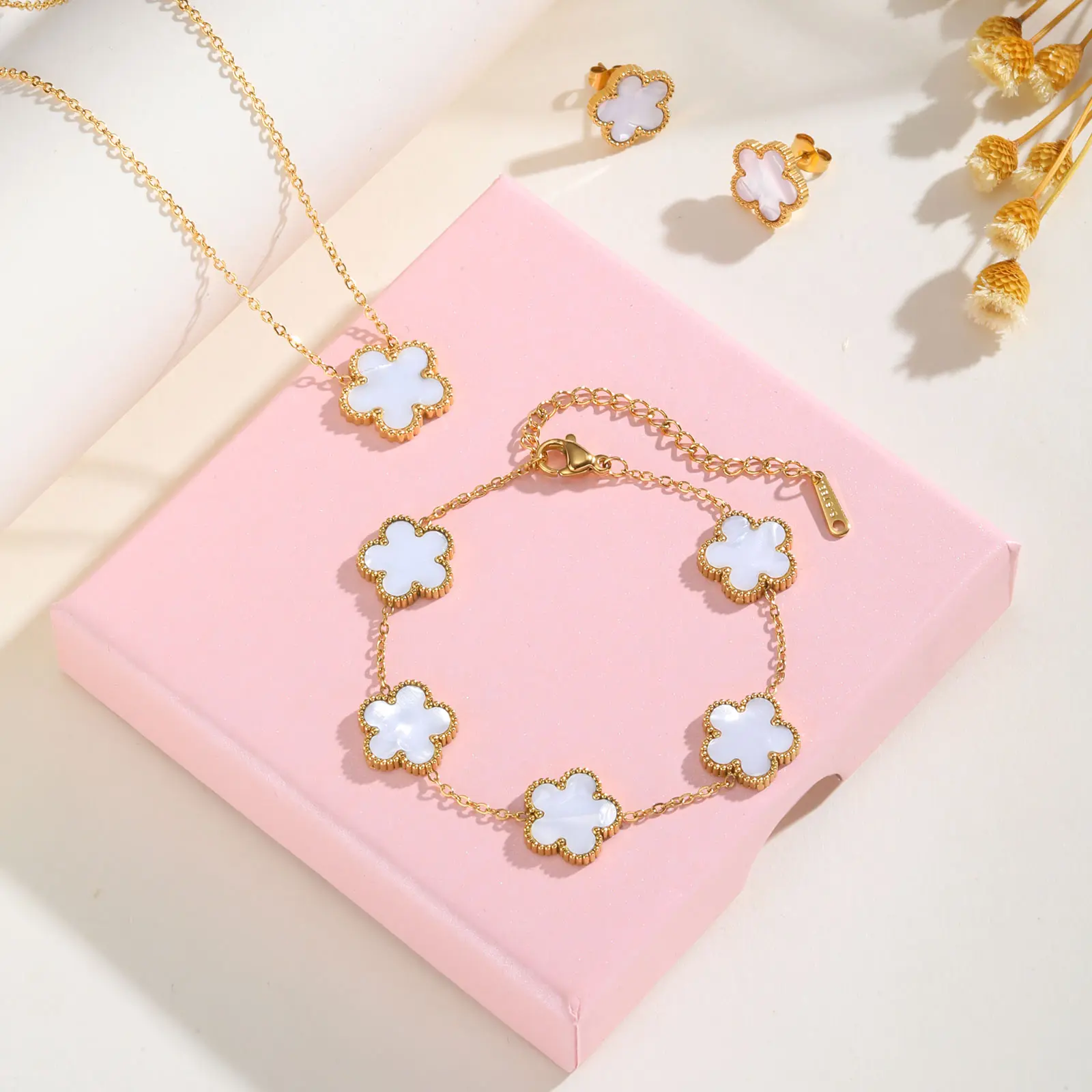 XP Lucky Clover Jewelry Set Stainless Steel Dainty Necklace