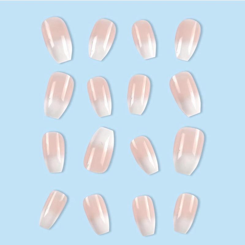 24Pcs Nude White French Fake Nail Short Square Nail Tips Fashion Wearable False Nails with Glue Simple Full Cover Press on Nails