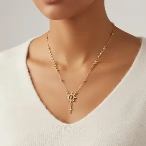 MEIITRUE 14K Gold Plated Cross Pendant Necklace for Women, Rhinestone Cross Faith Necklace for Party, Trendy Jewelry Gift