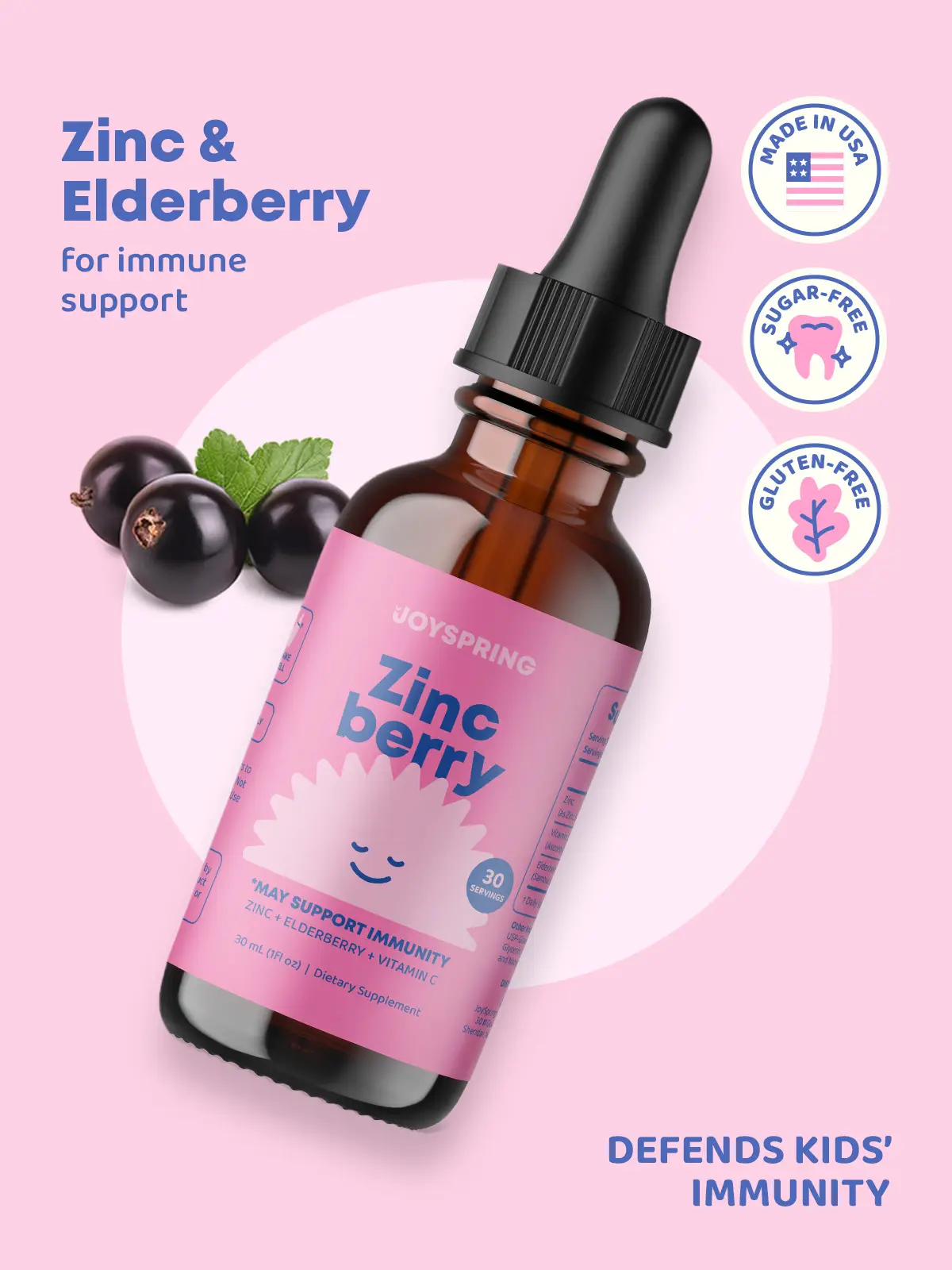 JoySpring Zincberry Drops – Elderberry, Vitamin C & Zinc for Immune Support Natu...