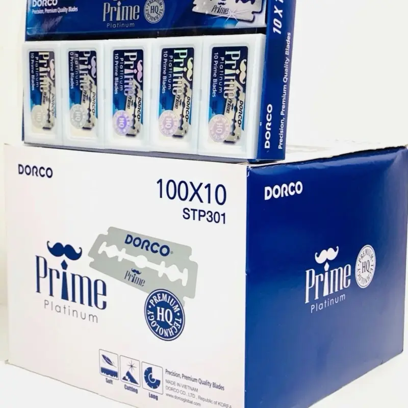 Dorco STP301 Prime Platinum Extra Double Edge Safety Razor Blades, 1000-Count Premium Stainless Steel Blades for Smooth, Precise Shaves 10 X 100 Blades Packs
