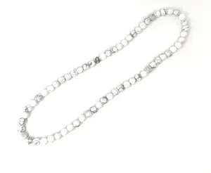 Matte White Howlite Beaded Stretch Necklace 6mm | Calm Patience Sleep, Healing Crystal Jewelry, Gift for Her