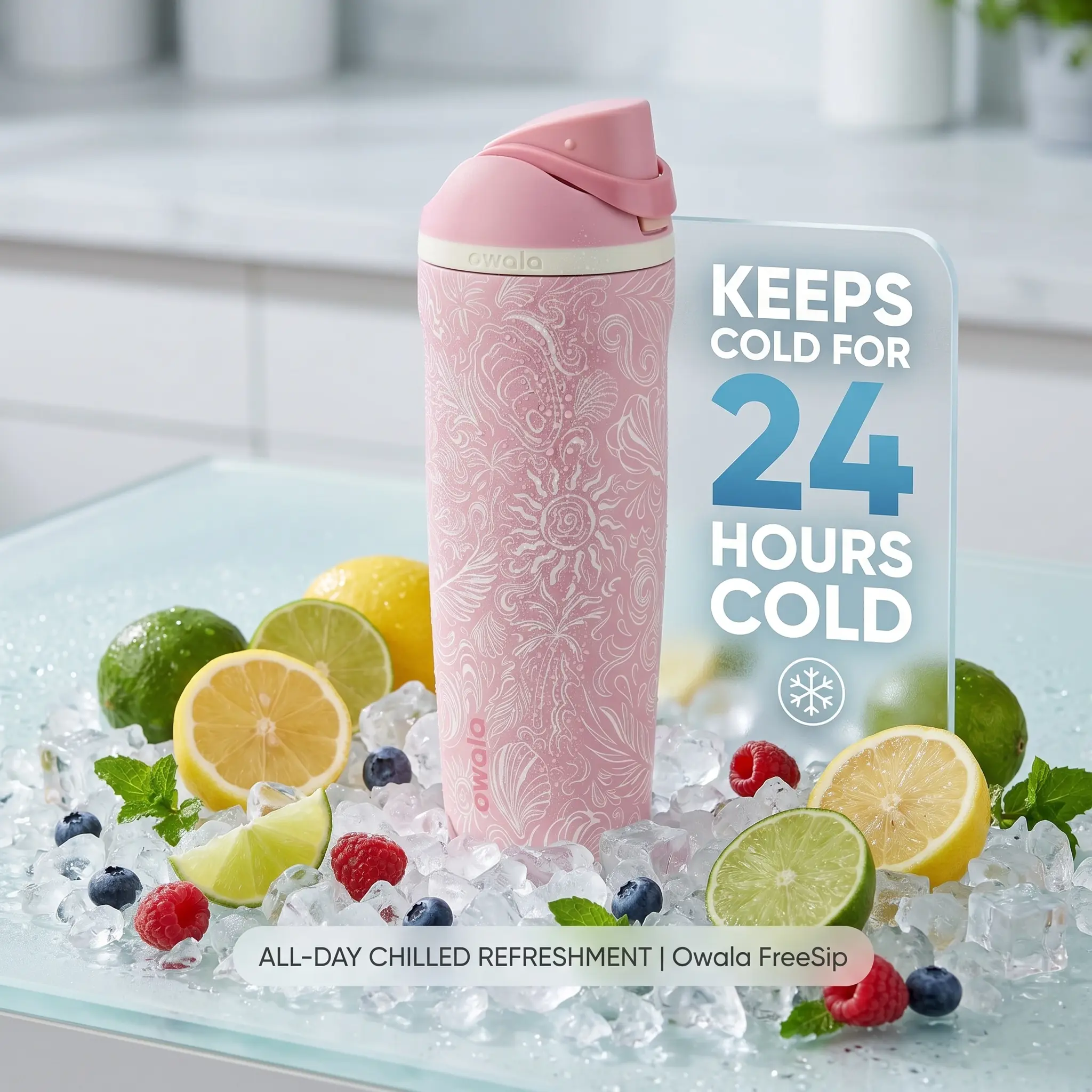 Owala FreeSip Sway 30oz Pink Coastal Bohemian Birthday Bash Beach Tumbler | Leakproof Insulated Stainless Steel Water Bottle | Cute Pink Travel Gym Daily Hydration Cup Gift for Her
