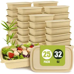 25Pack(50pcs) Meal Prep Containers , 32oz -  Containers with , -based To Go Containers for Lunch - Microwave, Freezer, Dishwasher Safe