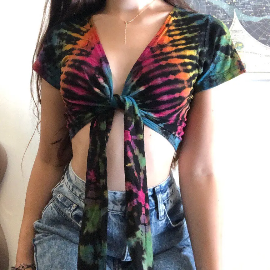 Helena Top - Tie Dye Blouse with Bow Detail, Spandex Fabric, Comfortable Outfit for Women