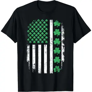 US American Flag with Shamrocks for St Patricks Day T-Shirt