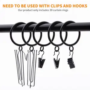 30 Packs Black Curtain Rings, 1.5 Inch Metal Drapery Ring Suitable for Replacing Home Bedroom Bathroom Office Curtains, etc