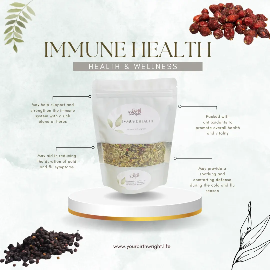Immune Health Herbal Tea with Elderberry, Olive Leaf, Hibiscus, Chamomile, Echinacea, and Rose Hips - Beverage, Fruit health tea natural for