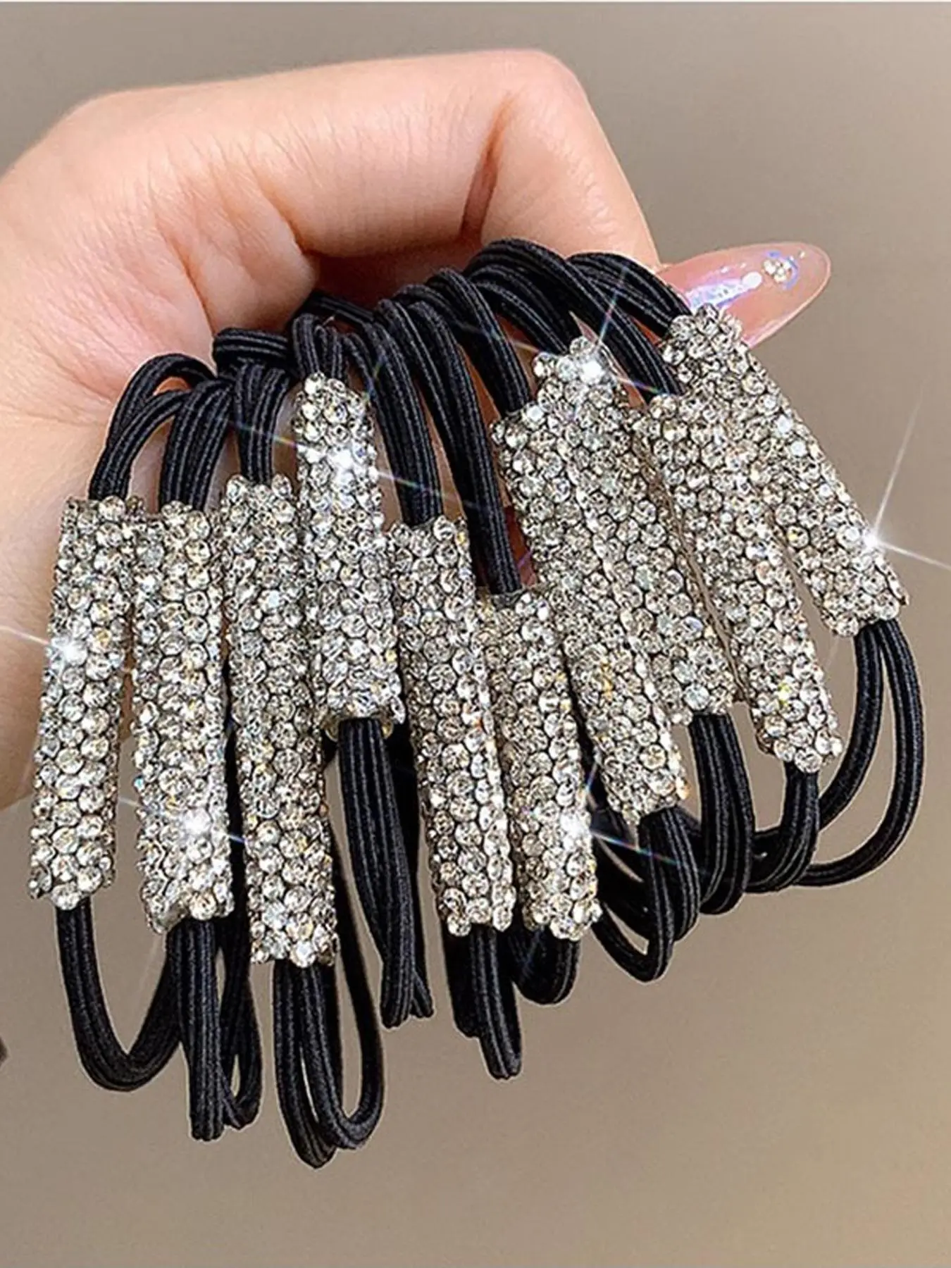 Rhinestone Decor Hair Tie Set, Fashionable Elastic Hair Style Accessory for Women & Girls, Minimalist Headwear Suitable for Thick Hair, Hair Accessories Sets