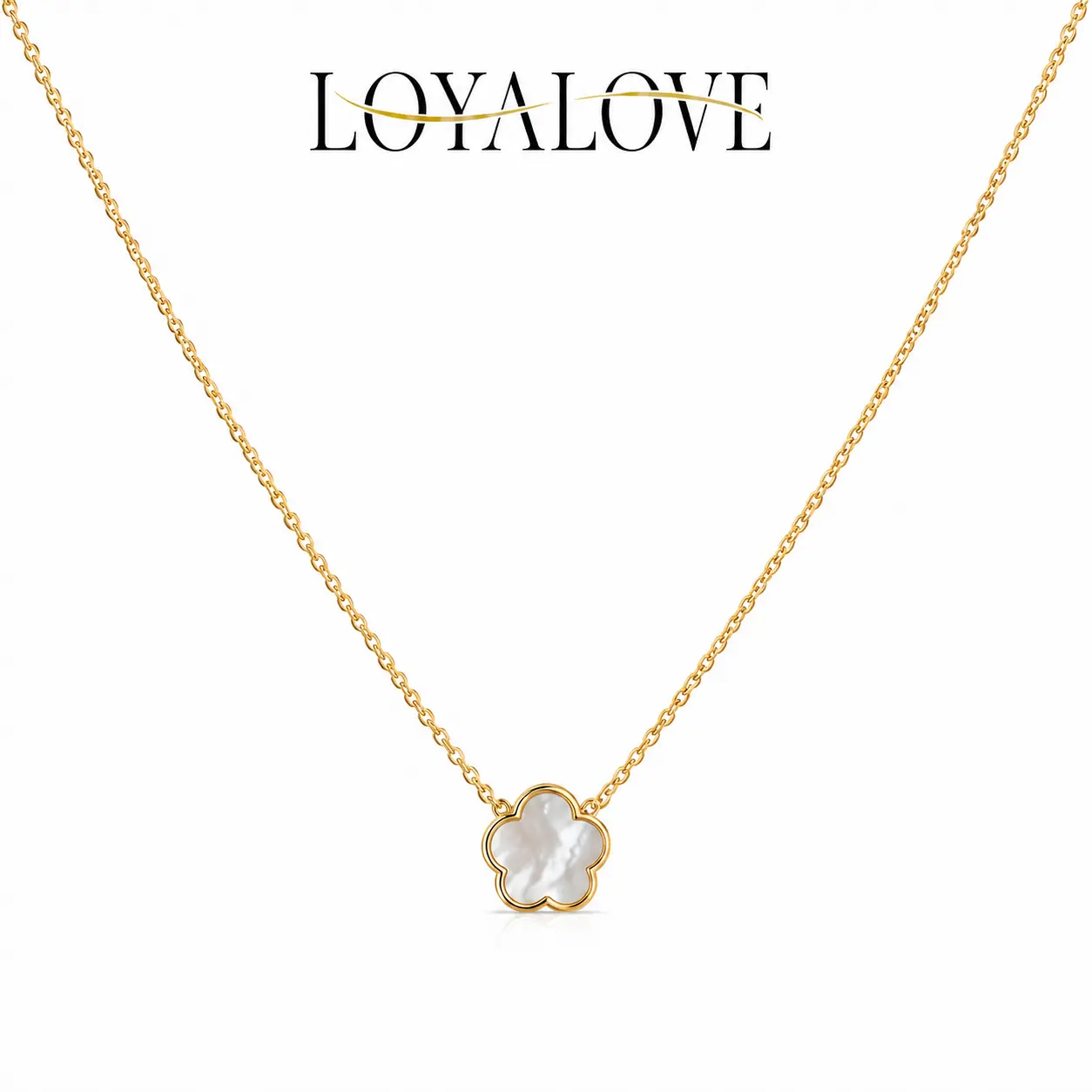 LOYALOVE Dainty 14K Gold Plated Flower Necklace for Women, 13mm White Shell Pendant Necklace, Adjustable Minimalist Clean Girl Jewelry, Everyday Summer Necklace, Gift for Her
