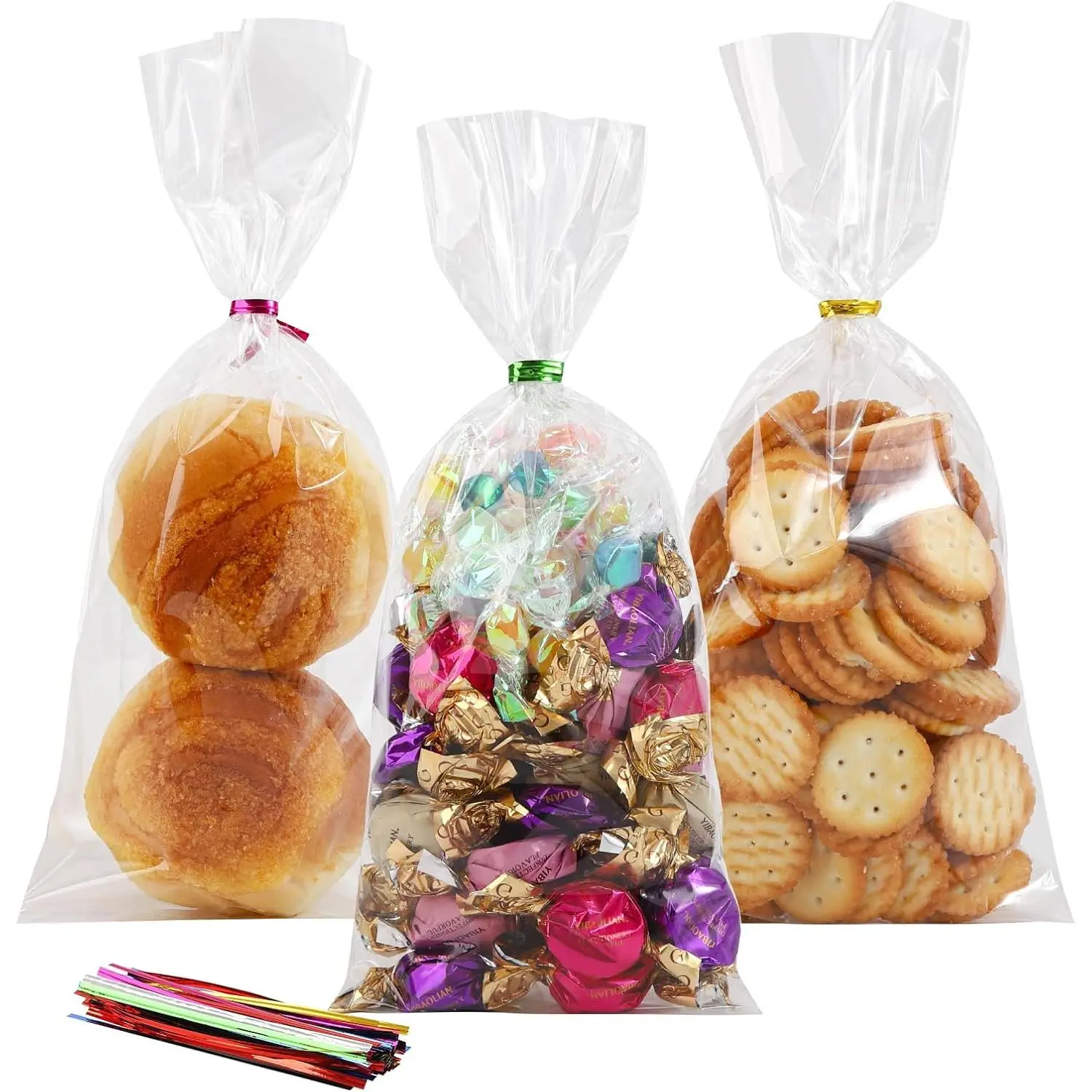 Clear 5x11inch Cellophane Bags 300 count with Twist Ties, Clear Party ...