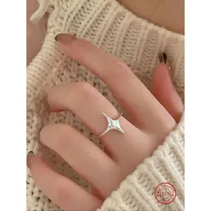 S925 Sterling Silver Star Decor Cuff Ring, Unique Rings, Fashionable Adjustable Ring for Women & Girls, Casual Jewelry for Party, Daily Clothing Decor, Trendy All-match & Exquisite Jewelry for Birthday Gift