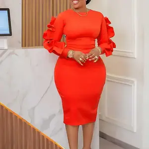 summer spring clothes Elegant African Women Dresses White Party Dress Sexy Long Lace Sleeve Peplum Knee Length Christmas Event Evening Africa Gowns