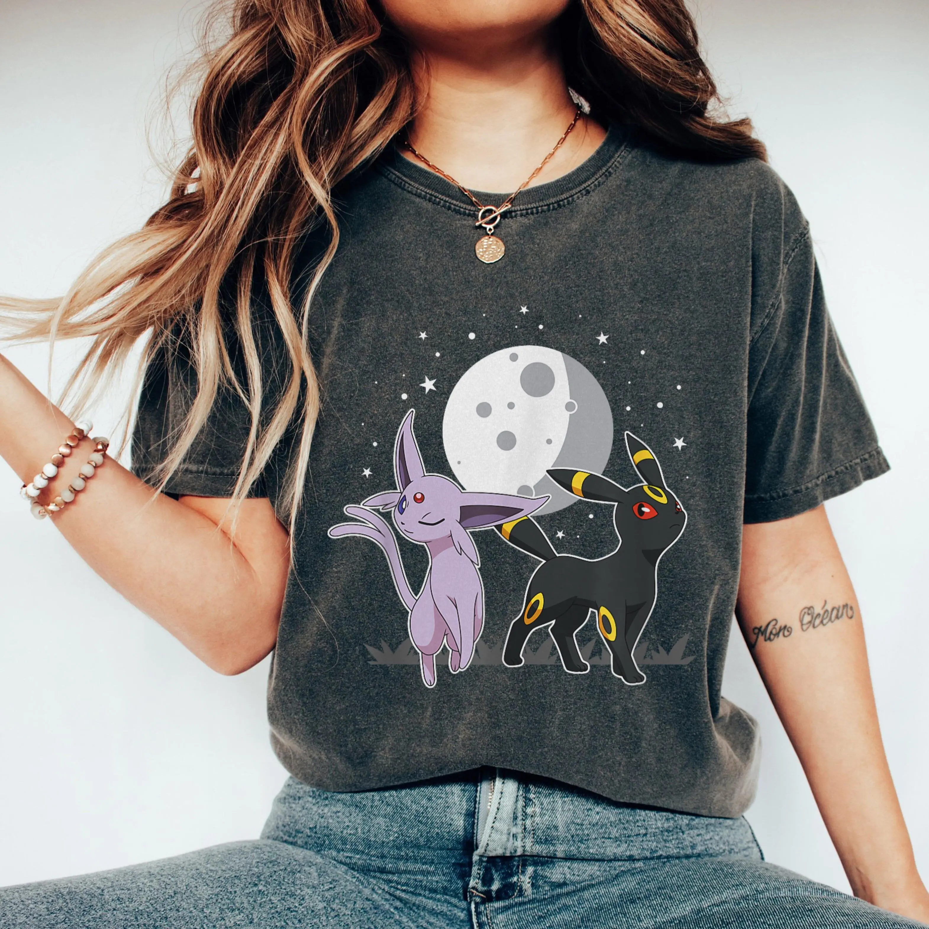 Celestial Espeon And Umbreon Graphic T-Shirt Celestial Espeon And Umbreon Graphic T-Shirt