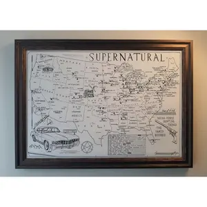 Hand Drawn SUPERNATURAL Map, Supernatural Poster, Supernatural, Minimalist Decor, Mid Century, Wall Art, Home Decor 48GGO