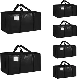 6 Pack Heavy Duty 210GSM Moving Bags with Full-Open Side Zipper, 93L 65lbs Waterproof Foldable Bagged Storage Totes, Multi-Purpose Storage Bags for College Dorm Move-In & Home Organization (Blue, Lightweight Organizer Alternative to Moving Boxes), Bagged