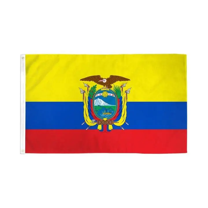 Ecuador Flag 2x3ft Poly Dye-Sublimated Bold Colors with Header Tape & Metal Grommets Double-Stitched Edges