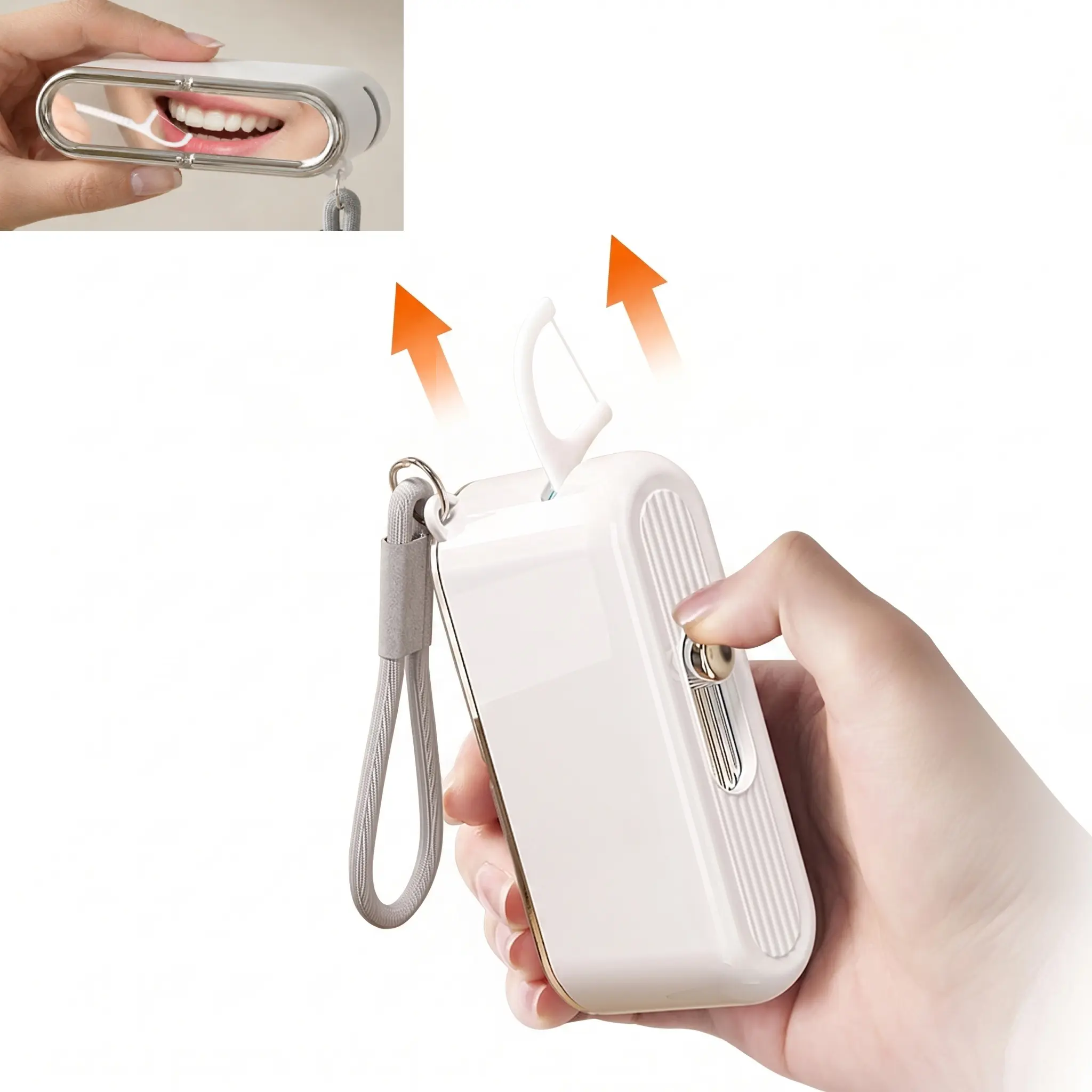 Durable Compact Portable Pop-Up Dental Floss Dispenser - Easy-to-Use Home Organizer Accessory with Built-In Mirror, Refillable Case, Hygienic Safe Design, Hanging Cord (As Shown) for Home, Travel Use