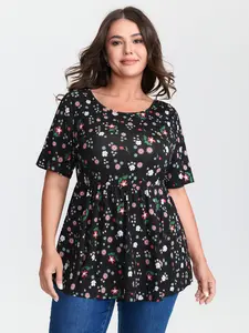 【Easter's Haul】【Arm Freedom】BlOOMCHIC Plus Stretchy Crisscross Back Floral Knit Top