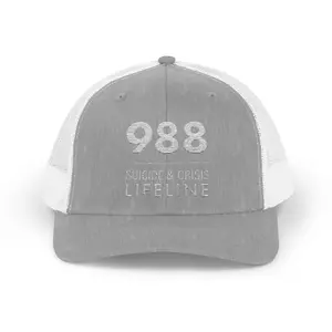 988 Lifeline Snapback Trucker Cap, Support Mental Health, Casual Cap, Gift for Friends, Awareness Hat