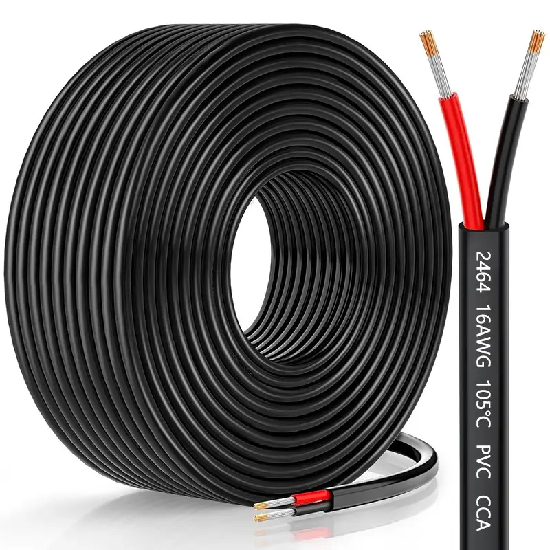 1 Roll 2464 16/18/20 Gauge PVC 2 Conductor Copper Clad Aluminum Extension Cord Cable 12V/24V DC. for DIY Projects，Home decoration/wiring，LED Strips，Automotive speakers，electronic equipment，Home Appliances，Audio equipment, Installation