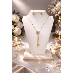 Crystal Starburst Pendant Necklace & Stud Earring Set – Gold Tone
