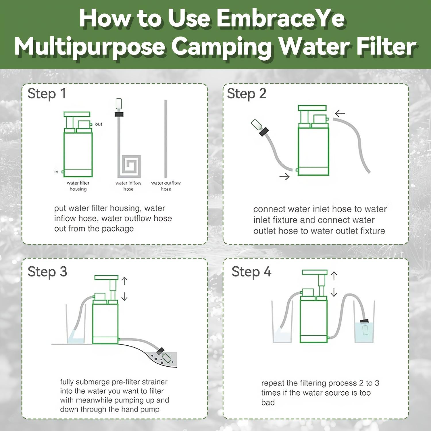 Portable Water Filtration Pump for Outdoor Survival, with Replaceable 0.01-Micron Carbon Filter | 4-Stage Filtration, Food-Grade ABS Material, Perfect Gift for Camping, Hiking, and Backpacking, Ideal for Easter, Independence Day, and Father’s Day