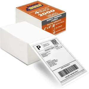 Rockin Rolls Thermal Shipping Labels (Total 2000) - 4 Packs of 500 Fanfold Direct 4x6 Thermal Labels. Thick Commercial Grade, Waterproof, Smudge Proof Mailing and Address Label, and Strong Adhesive