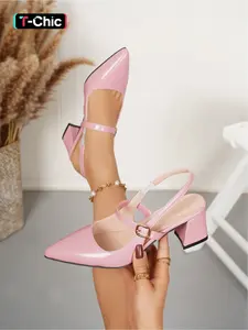 Pink Coquette Women's Mary Jane Slingbacks Strapy Sandals | Comfy Pointed Toe Block Heels