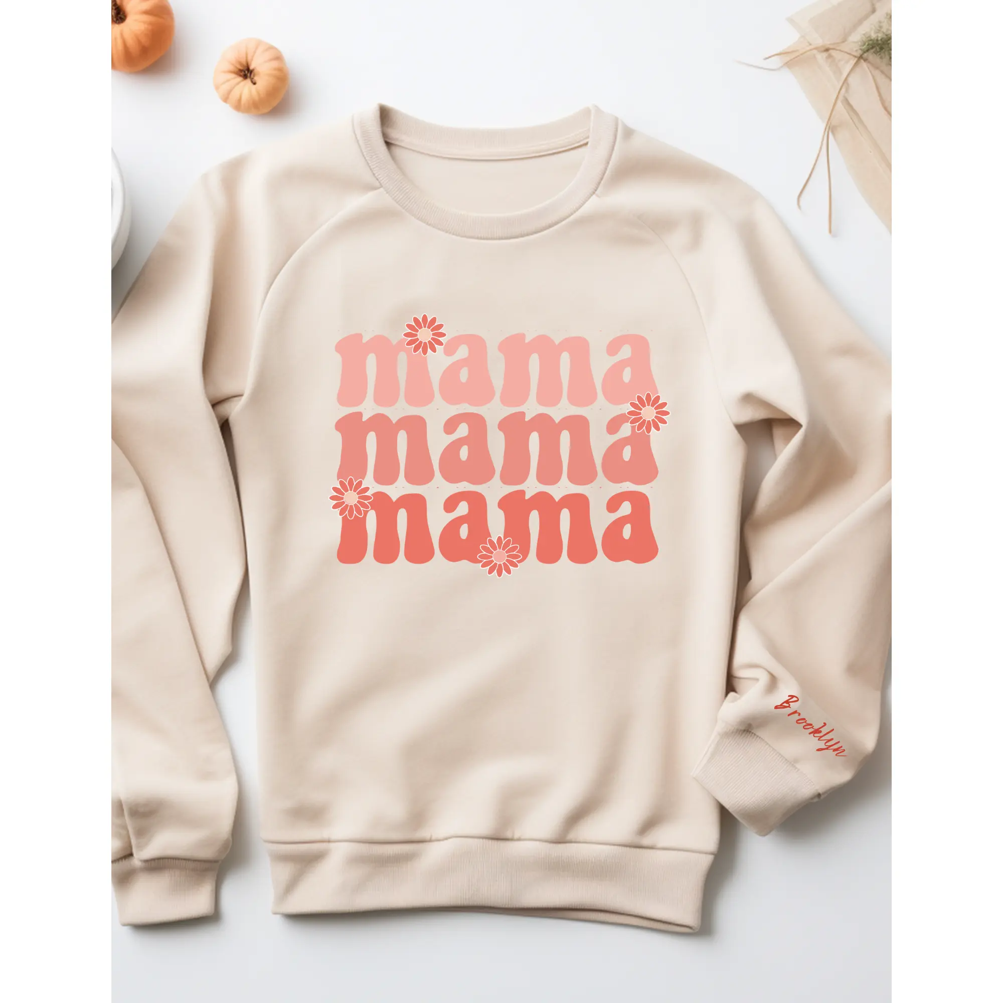 Personalized Blush Floral Mama Sweater with Custom Names