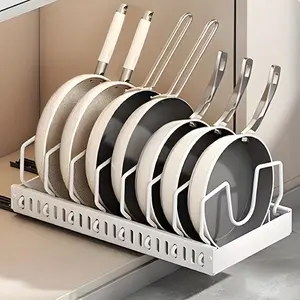 1/2PCS Pull Out Pot and Pan Organizer for Cabinet, Sliding Lid Rack with Adjustable Dividers, Kitchen Storage for Lids, Pans, Plates & Bakeware