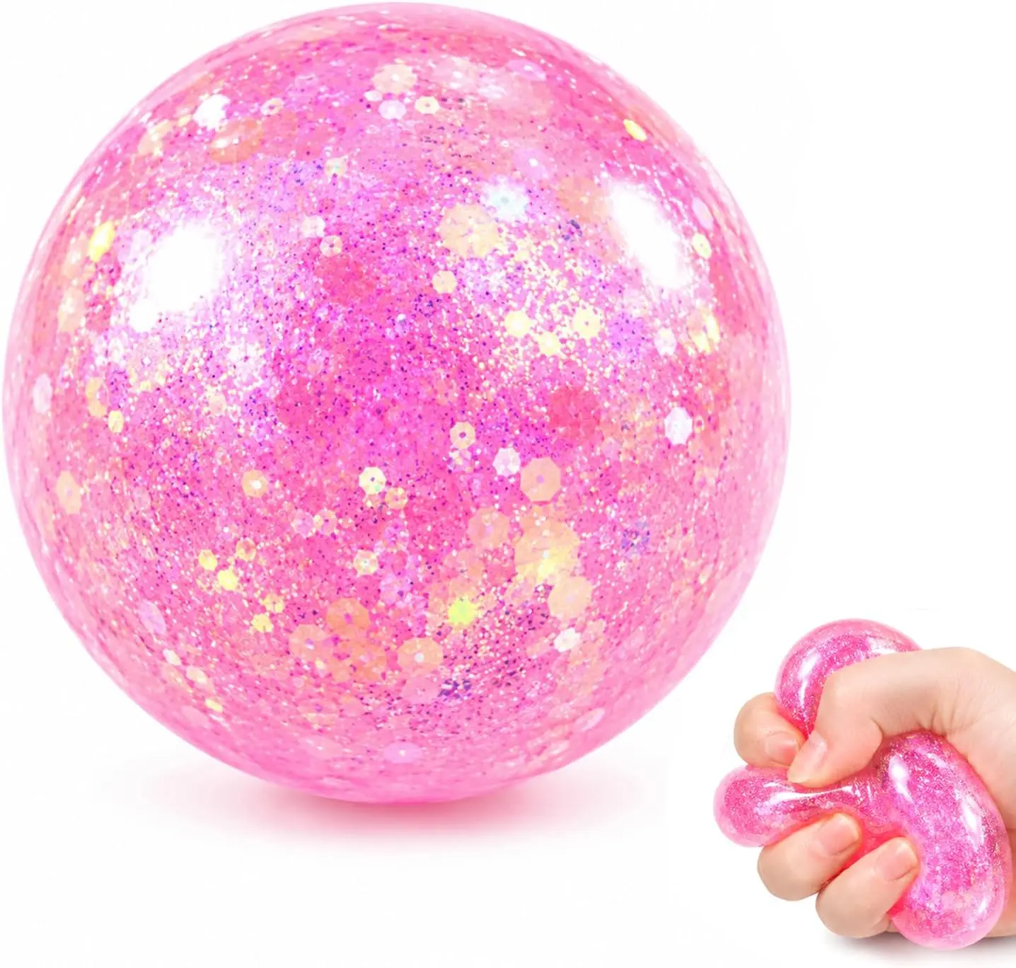 Glitter Sugar Stress Ball,Super Soft,Squishy Stress Ball Fidget Toy for Anxiety Relief,Glitter Squeeze Balls,Portable Desk Squishies for Relaxation and Focus (Colorful)