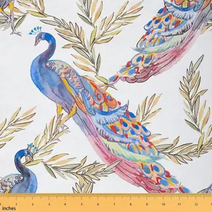 Peacock Upholstery Fabric by The Yard,Animal Theme Decorative Fabric for DIY Projects,Peacock Feathers Design Waterproof Fabric