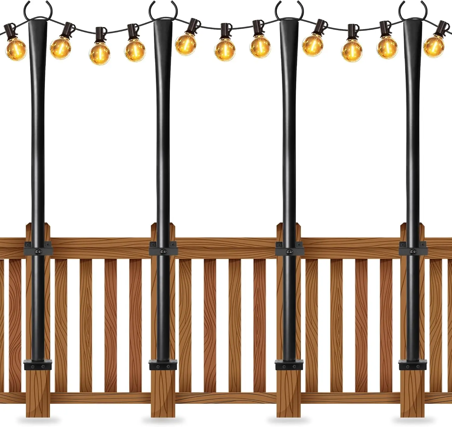4 Pack String Light Poles for Deck, 5Ft Heavy-Duty Metal Deck Light Poles for Outside with Fixing Clips, Lighting Hanging Post Accessories for Patio Decor Garden Backyard Yard Fence Porch Decorations