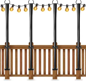4 Pack String Light Poles for Deck, 5Ft Heavy-Duty Metal Deck Light Poles for Outside with Fixing Clips, Lighting Hanging Post Accessories for Patio Decor Garden Backyard Yard Fence Porch Decorations