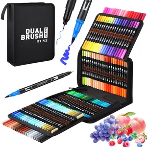 72/120/168 Colors Dual Brush Markers Pens, Artist Coloring Marker Set, Fineliner & Brush Tip Pen, Premium Case for Art Supplies