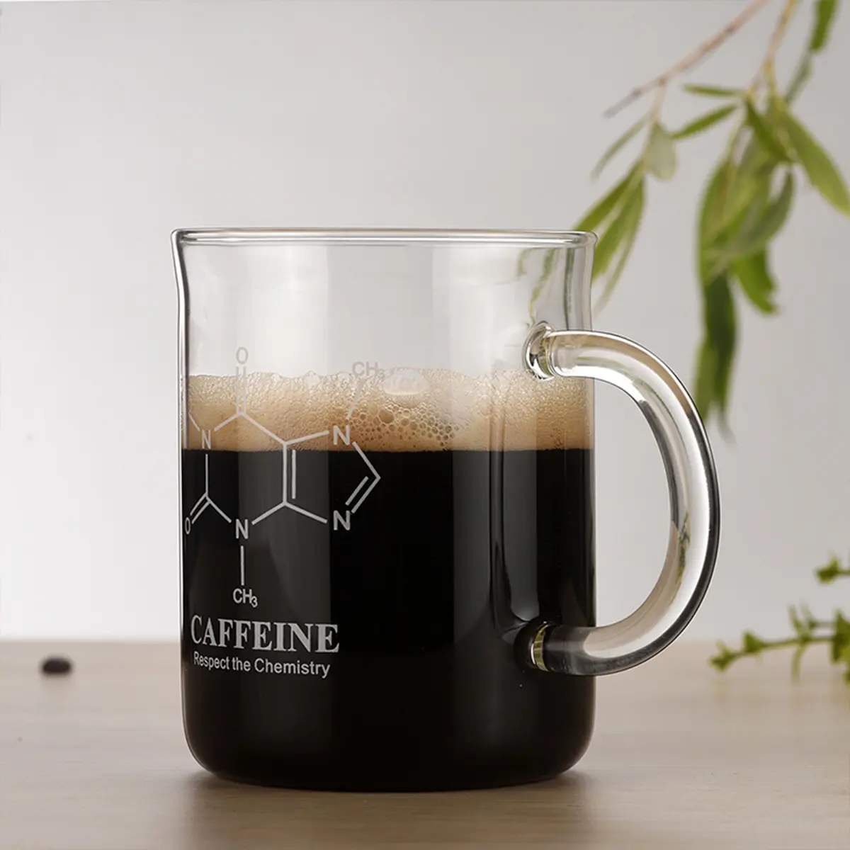 Caffeine Formula Glass Coffee Mug, 15 oz Clear Espresso Cappuccino Cup with Handle