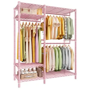 Raybee Furniture Clothes Rack Heavy Duty Clothing Rack Load 176LBS Clothing Racks for Hanging Clothes Adjustable Closet Rack Metal Wadrobe Closet Wire Garment Rack Clothes Rack 45.5" W x 77" H x 16.5" D