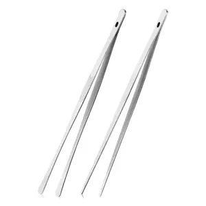 2-Pack 12" Stainless Steel Kitchen Tweezers with Flat & Pointed Tips Anti-Slip Precision Tongs for Cooking Grilling Baking BBQ & More - Utensils