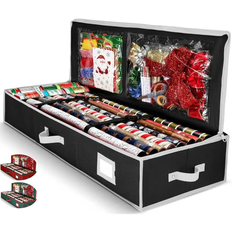 Wrapping Paper Organizer Storage for Christmas Gifts Wrapping Paper 6 Colors Underbed Storage Container with Interior Pockets Fits 24 Rolls