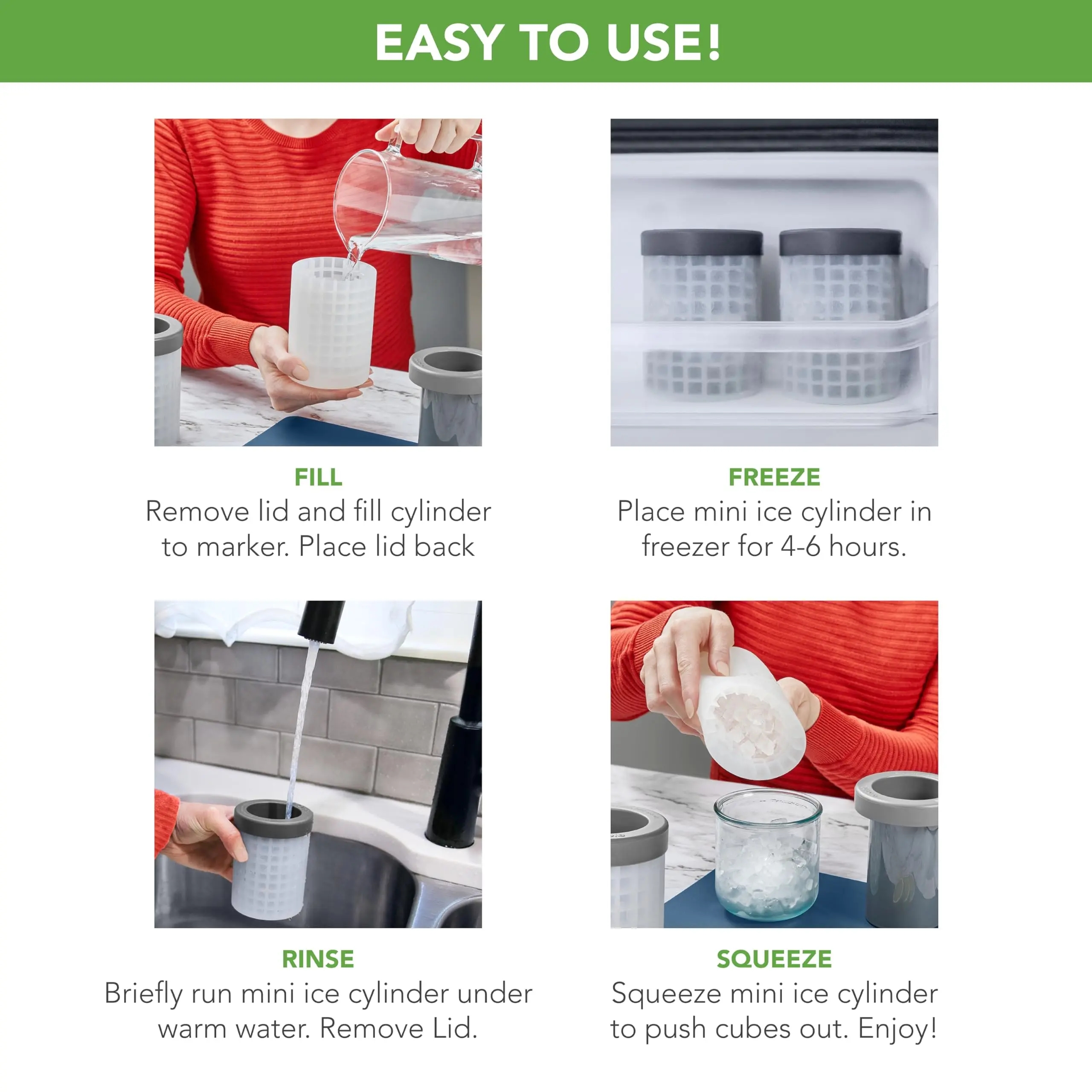 Mini Ice Cylinder- Squeeze & Release, Compact Small Ice Cup, Portable Silicone Ice Cube Maker