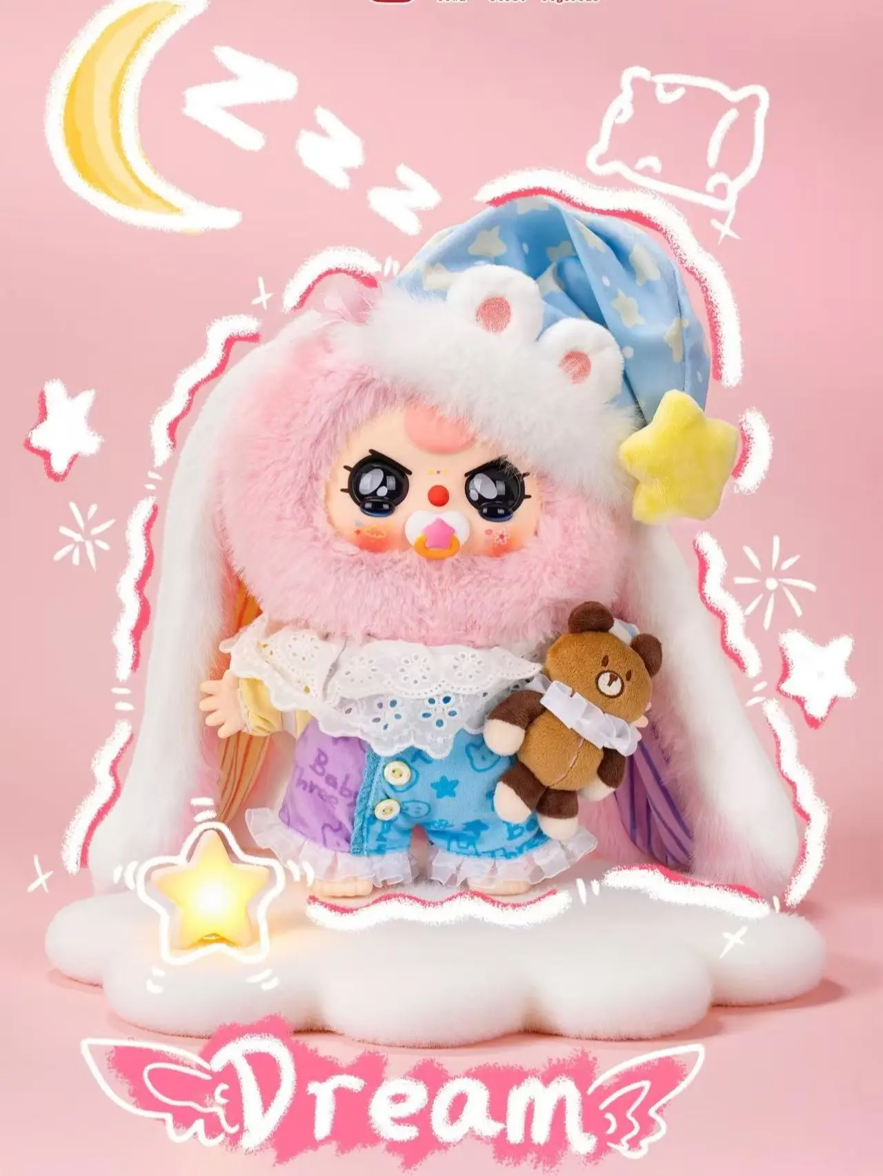 B16 - Babythree-Sweet Dreams 400%,Bunny Plush Dolls，Soft Furry Collectibles (Hidden Style Probability36:1)