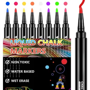 Chalk Markers - Fine Tip Wet Erase Markers, 8 Color Set for Chalkboard, Glass, Mirror